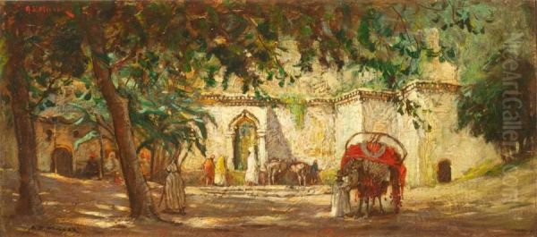 La Fontaine Du Jardin D'essai, Alger Oil Painting by Addison Thomas Millar