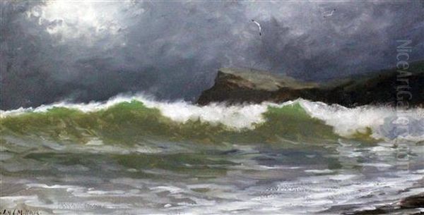 'an Atlantic Roller', Constantine Bay Oil Painting by James H.C. Millar