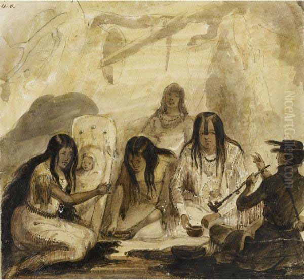 Indian Hospitality, Conversing With Signs Oil Painting by Alfred Jacob Miller