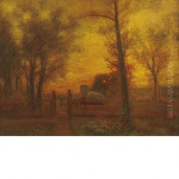 Passing A Gate At Sunset Oil Painting by Charles Henry Miller