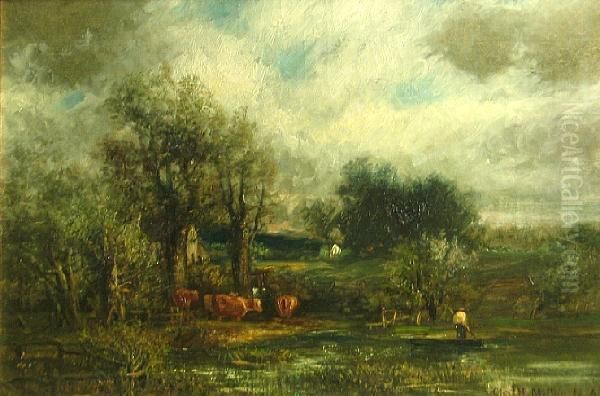 Cattle Watering In A Stream Oil Painting by Charles Henry Miller