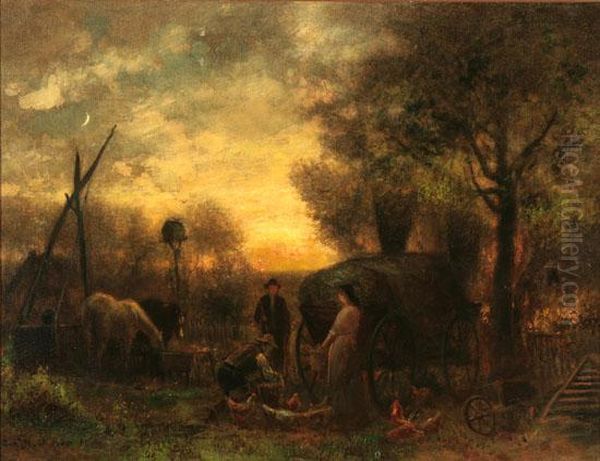 End Of The Day At The Farm Oil Painting by Charles Henry Miller