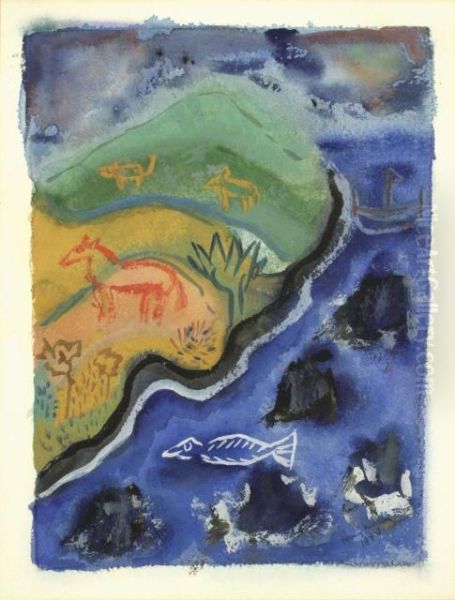 Bord De Mer Exotique Avec Des Animaux Oil Painting by Henry Miller