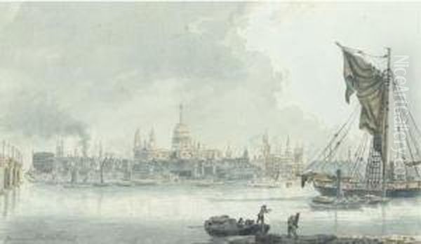 View Of The Thames With St Paul's In The Distance, London Oil Painting by James Miller