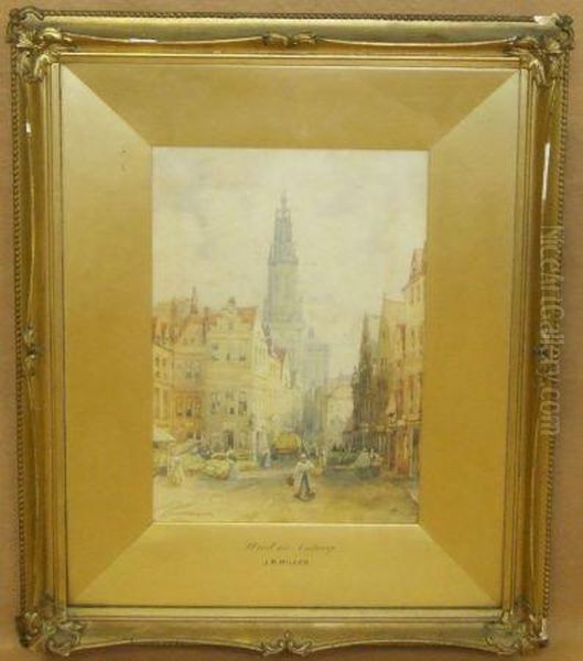 Street In Antwerp Oil Painting by James Robertson Miller