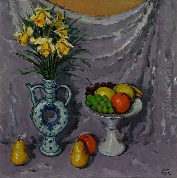 Still Life Of Fruit And Flowers Oil Painting by John Miller