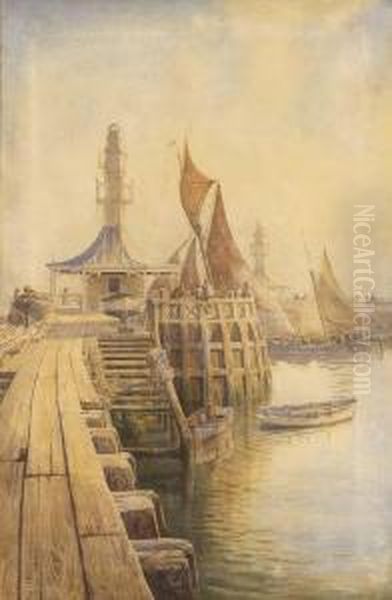 Harbour Oil Painting by Marshall John Miller