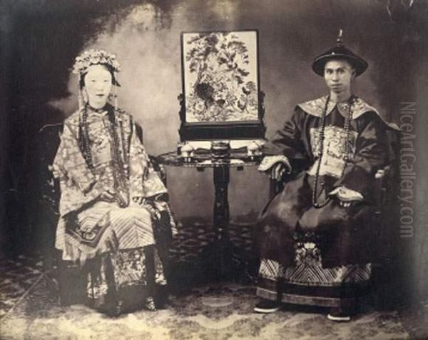 Mandarin De Canton Et Sa Femme, Circa 1861-1864 Oil Painting by Milton M. Miller