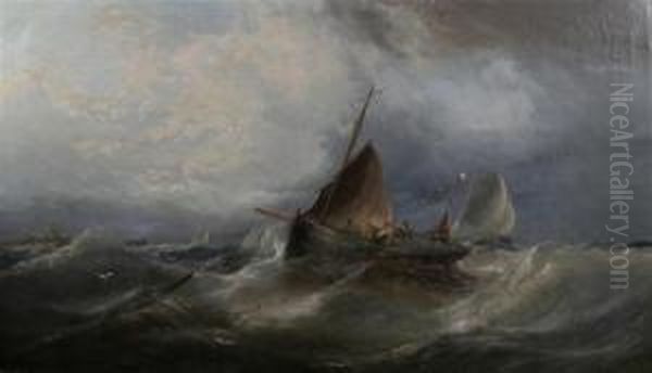 Fishing Boat On A Choppy Sea Oil Painting by W. Miller