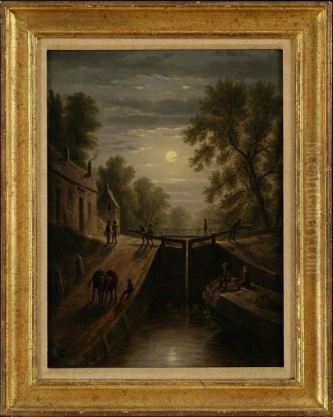 Moonlight On The Locks Oil Painting by William Miller