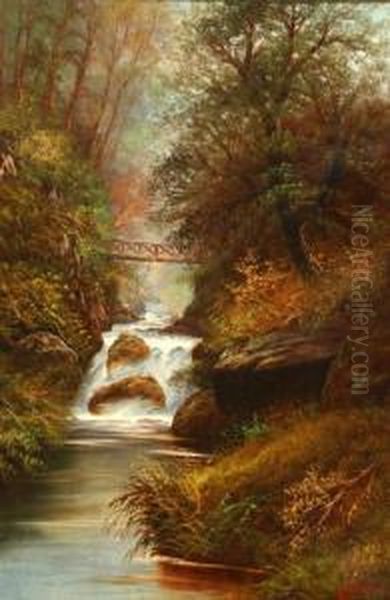 Forest Scene With Cascading Stream Oil Painting by William Miller