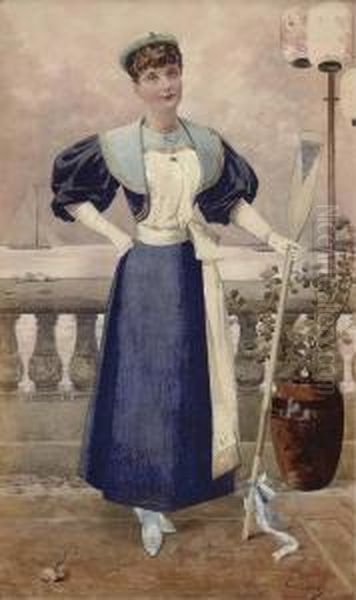 A Prize-winning Lady Sculler Oil Painting by William G. Miller