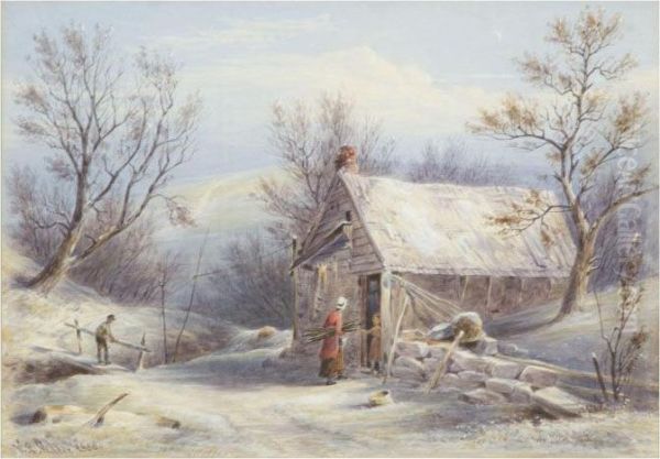 An Ulster County Shanty In Winter Oil Painting by William Rickarby Miller