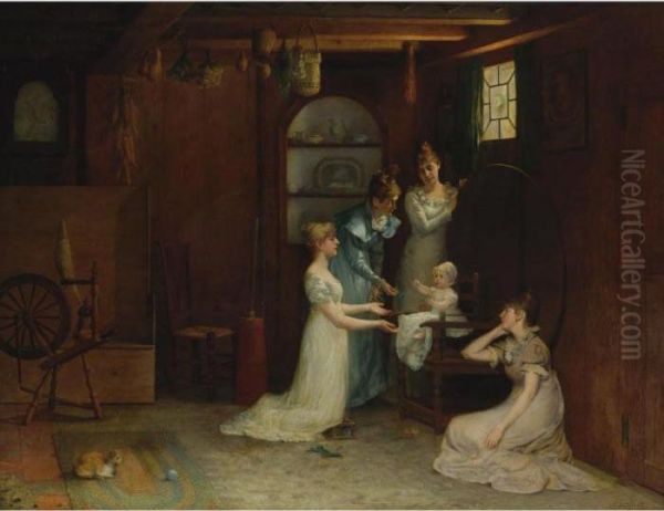 Playing With Baby Oil Painting by Francis Davis Millet