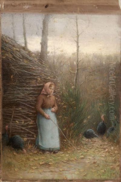 Fermiere Aux Dindons Oil Painting by Jean-Francois Millet