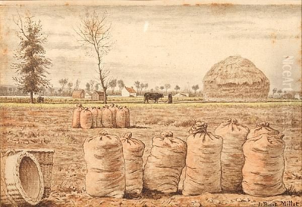 Potato Field Oil Painting by Jean-Francois Millet