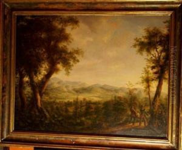 Moravian Landscapewith Two Hunters Oil Painting by Thaddaus Millian