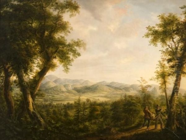 Chasseurs Sur Un Chemin Dominant La Vallee Oil Painting by Thaddaus Millian