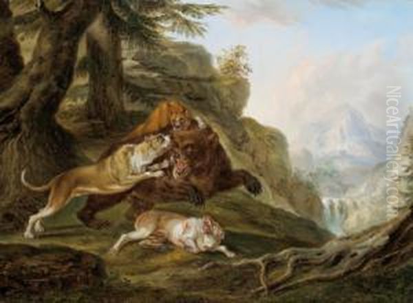 Bear Hunting Oil Painting by Thaddaus Millian