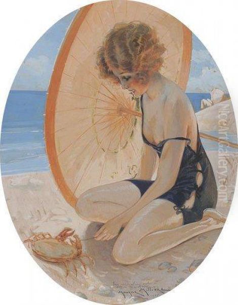 Bain De Soleil Oil Painting by Maurice Milliere