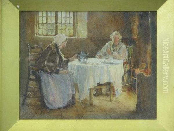 Firelight, 
A Quiet Cup Of Tea Oil Painting by James W. Milliken