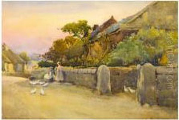 Feeding The Geese Oil Painting by J W Millikenn