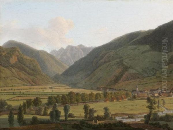 View Of Bagneres-de-luchon Oil Painting by Alexandre Louis R. Millin Du Perreux