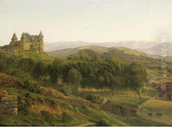 Le Chateau D'henri Iv A Pau [alexandre-louis-robert Millin Du Perreux ; Castle Of Henry Iv In Pau ; Oil On Canvas Titled Lower Left 