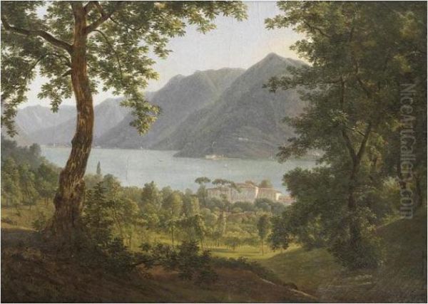 Vue Du Lac De Come, Prise Au Dessus Du Palais Odescalchi Oil Painting by Alexandre Louis R. Millin Du Perreux