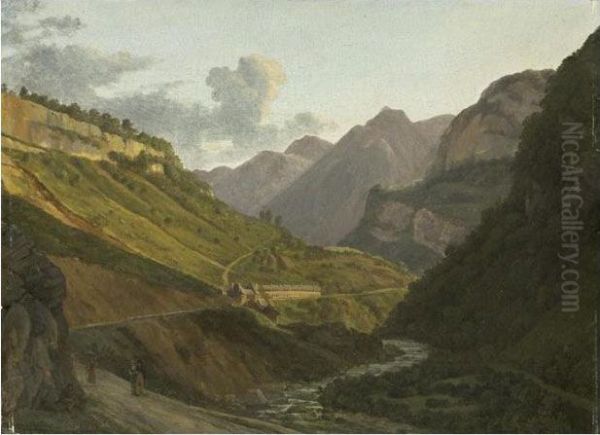 Vue Des Eaux Chaudes Dans Les Basses Pyrenees Oil Painting by Alexandre Louis R. Millin Du Perreux