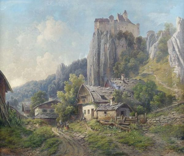 Landschaft Bei Bozen Mit Der Burg Runkelstein Oil Painting by Karl Millner