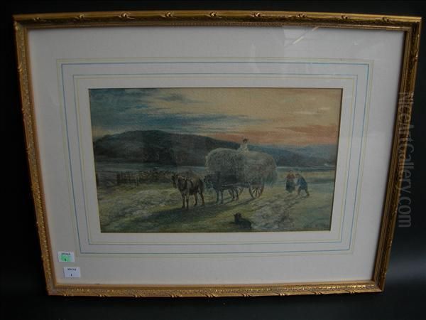 Milner Collecting The Hay Watercolour Bears Initials W.e.m And Date 65 To Lower Right 20cm X 32cm Oil Painting by William Edward Millner