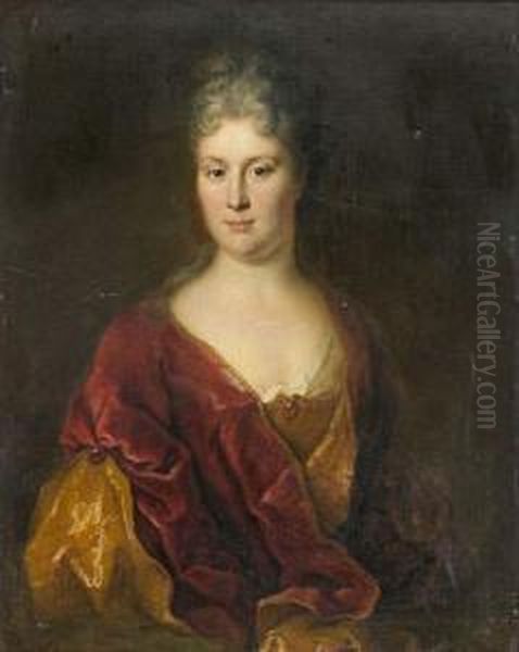 Portrait De Femme A La Robe De Velours Rouge Oil Painting by Henri Millot