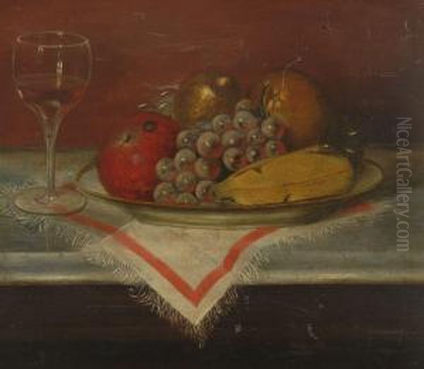 Still Life With Fruit And A Wineglass On A Marble Tabletop Oil Painting by Charles A. Mills