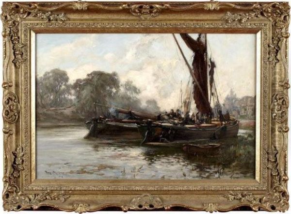 Repairing The Barges Oil Painting by Joseph Milner