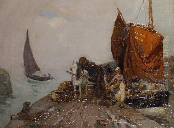 St. Monans Harbour, Pittenweem Oil Painting by William Watt Milne