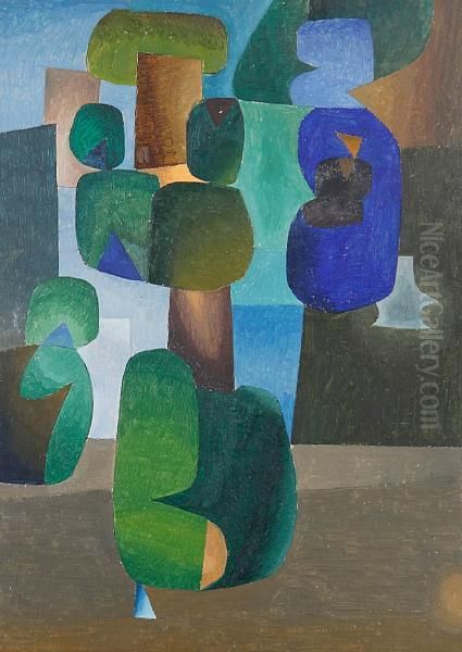 Untitled Blue And Green Oil Painting by Allan Milner