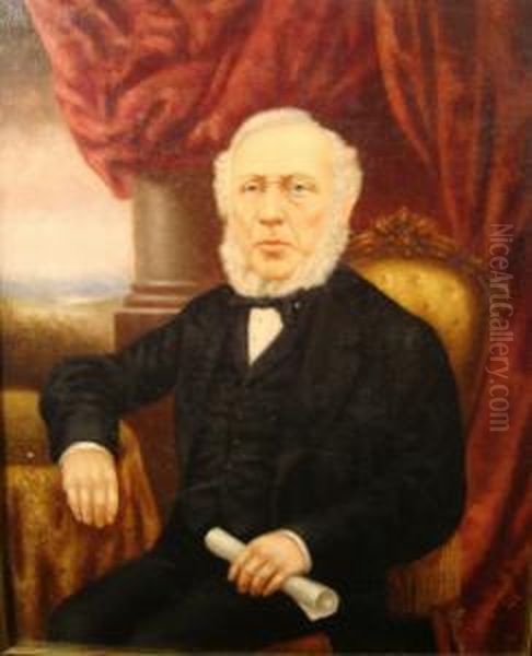 Portrait Of A Bearded Gentleman Seated In A Chair, Holding Ascroll Oil Painting by Frederick Milner