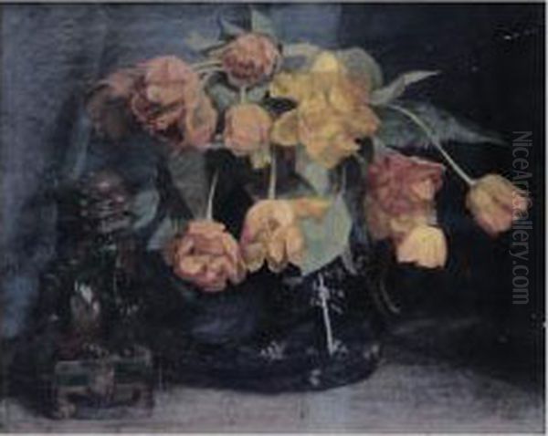 Still Life Of Tulips In A Vase Oil Painting by William M. Milner