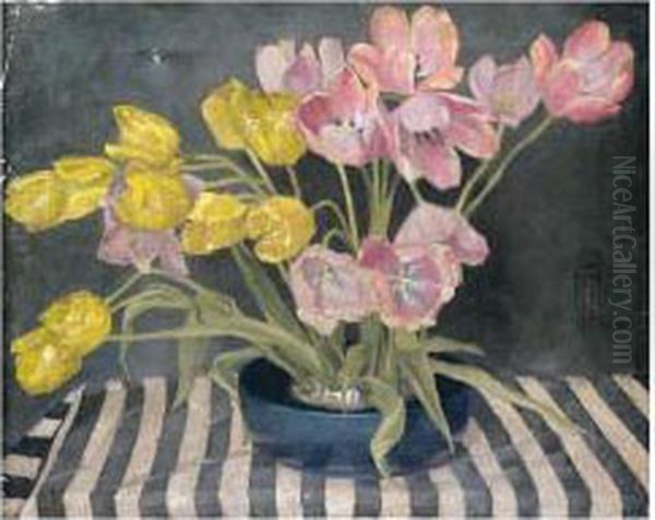 A Bowl Of Yellow And Red Tulips Oil Painting by William M. Milner