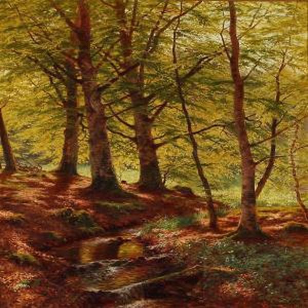 Spring Day At A Stream In A Forest Oil Painting by Carl Milton Jensen