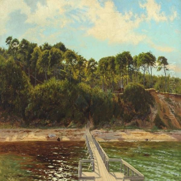 Coastal Scenery From Moesgard With Bathing Jetty Oil Painting by Carl Milton Jensen