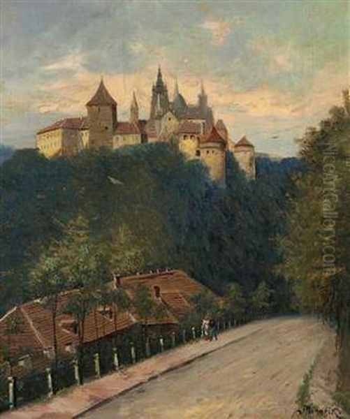 Prague Castle From Chotkova Street Oil Painting by Jan Minarik