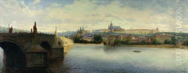 View On Hradcany And Charles Bridge Oil Painting by Jan Minarik