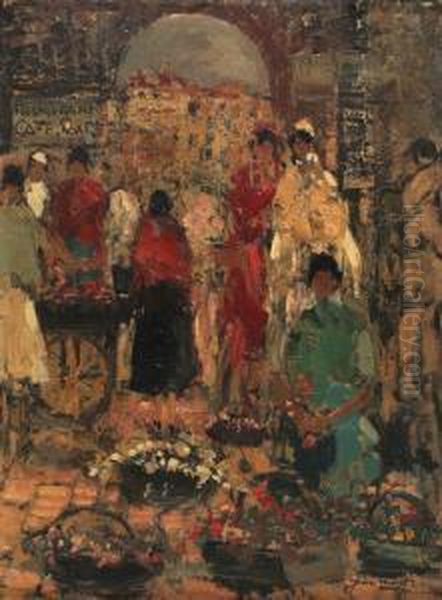 Flower Market Oil Painting by Jean-Louis Minet