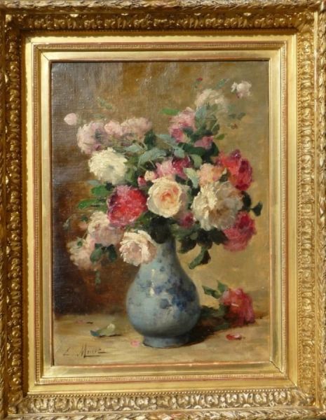 Fleurs Dans Un Vase En Porcelaine Oil Painting by Louis Emile Minet