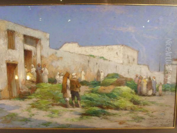 Le Marche Aux Herbes, Constantine Oil Painting by Louis Emile Minet