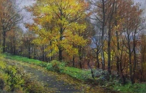 Chemin Borde D'arbres Oil Painting by Louis Emile Minet