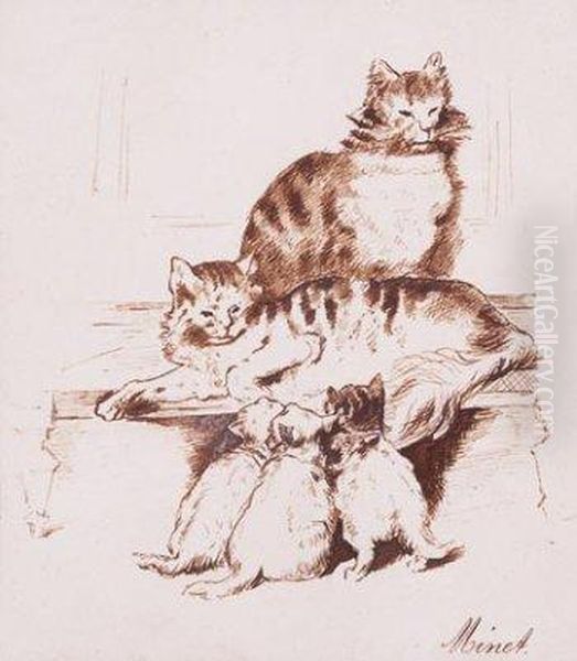 Gatos Oil Painting by Louis Emile Minet