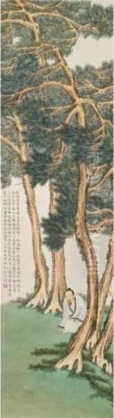 Scholar In The Pine Forest Oil Painting by Yu Ming